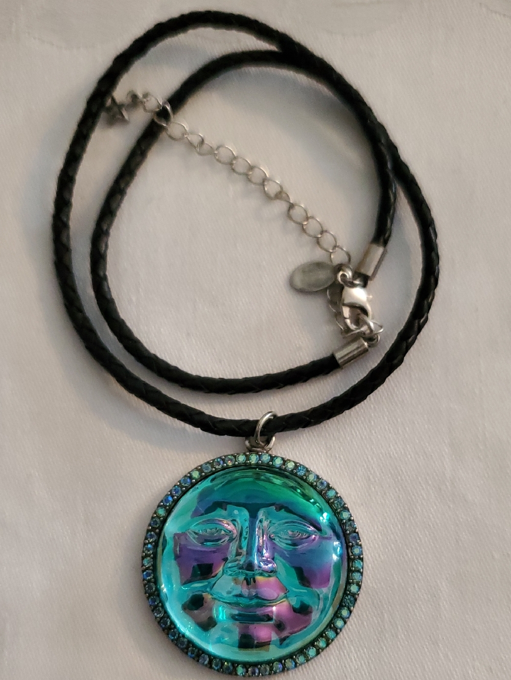 Kirks Folly Iridescent Moon Face Pendant Necklace - Black Cord